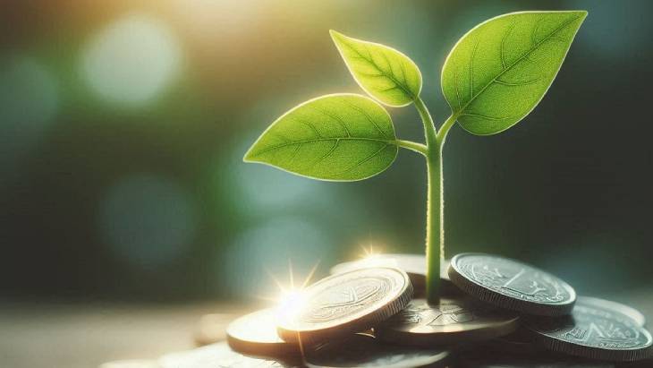 تصویر جوانه گیاه روی سکه پول بعد از راه اندازی صندوق